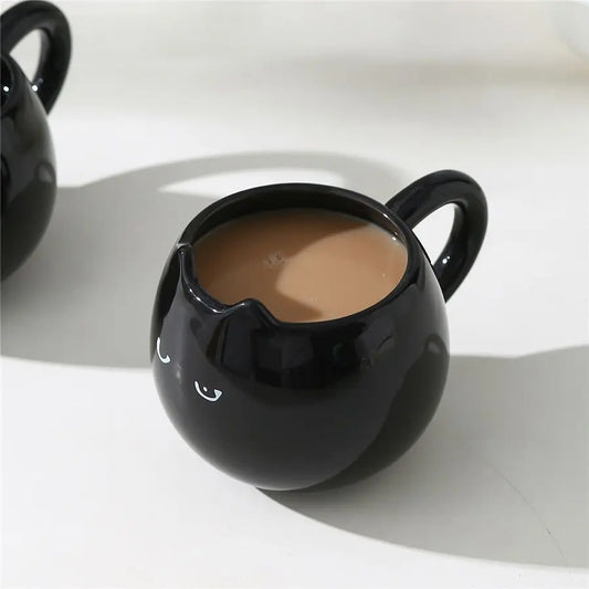 1 pc Black Cat Cartoon Mug – Cute Ceramic Coffee Cup for Couples, Office, or Afternoon Tea - The Cat Mug Spot