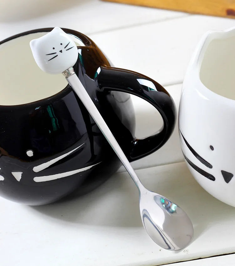 Adorable Ceramic Cat Mugs with Spoon - The Cat Mug Spot