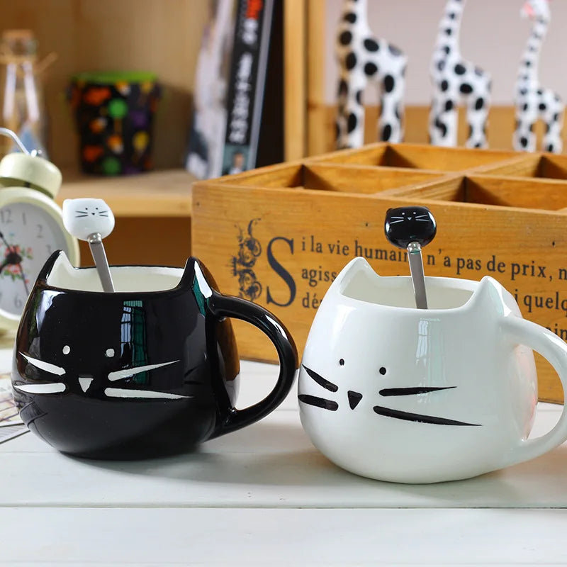 Adorable Ceramic Cat Mugs with Spoon - The Cat Mug Spot