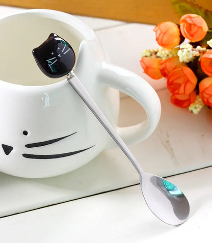 Adorable Ceramic Cat Mugs with Spoon - The Cat Mug Spot