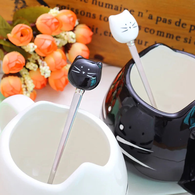 Adorable Ceramic Cat Mugs with Spoon - The Cat Mug Spot