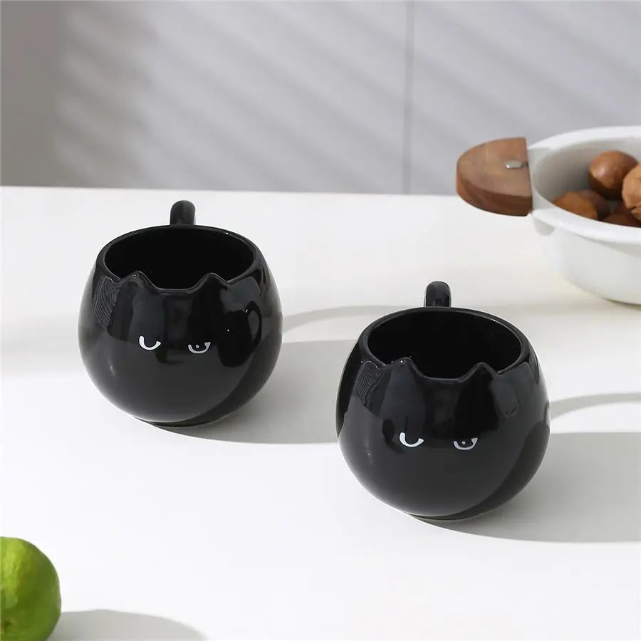 1 pc Black Cat Cartoon Mug – Cute Ceramic Coffee Cup for Couples, Office, or Afternoon Tea - The Cat Mug Spot