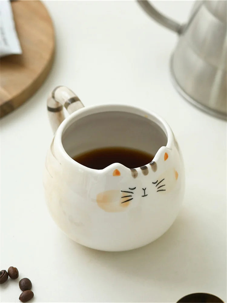 1pc Cute Ceramic Cat Shaped Mug – 380ml/13oz for Milk, Coffee, and Water - The Cat Mug Spot