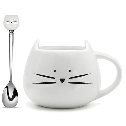 Adorable Ceramic Cat Mugs with Spoon - The Cat Mug Spot