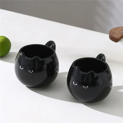 1 pc Black Cat Cartoon Mug – Cute Ceramic Coffee Cup for Couples, Office, or Afternoon Tea - The Cat Mug Spot