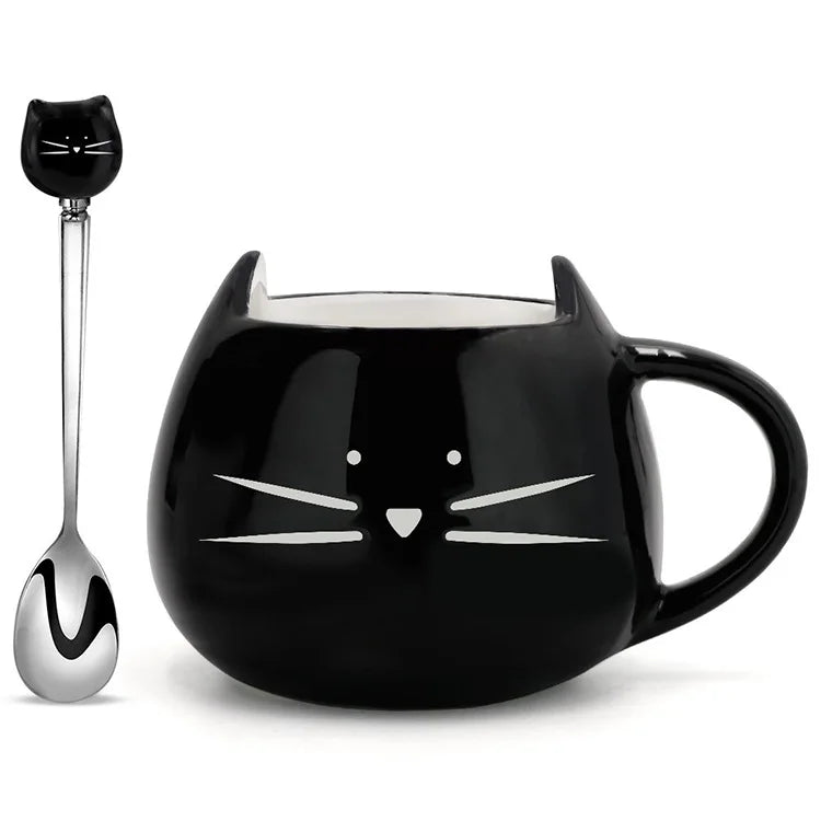 Adorable Ceramic Cat Mugs with Spoon - The Cat Mug Spot