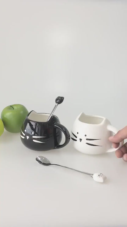 Adorable Ceramic Cat Mugs with Spoon